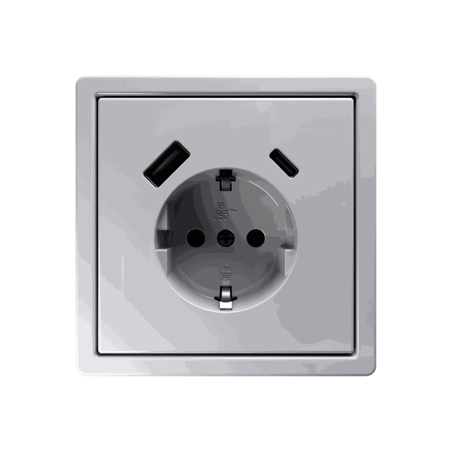 Розетка SCHUKO© с USB A+C с защитными шторками 16A 250V~ 2P+T USB 25W, цвет белый глянцевый