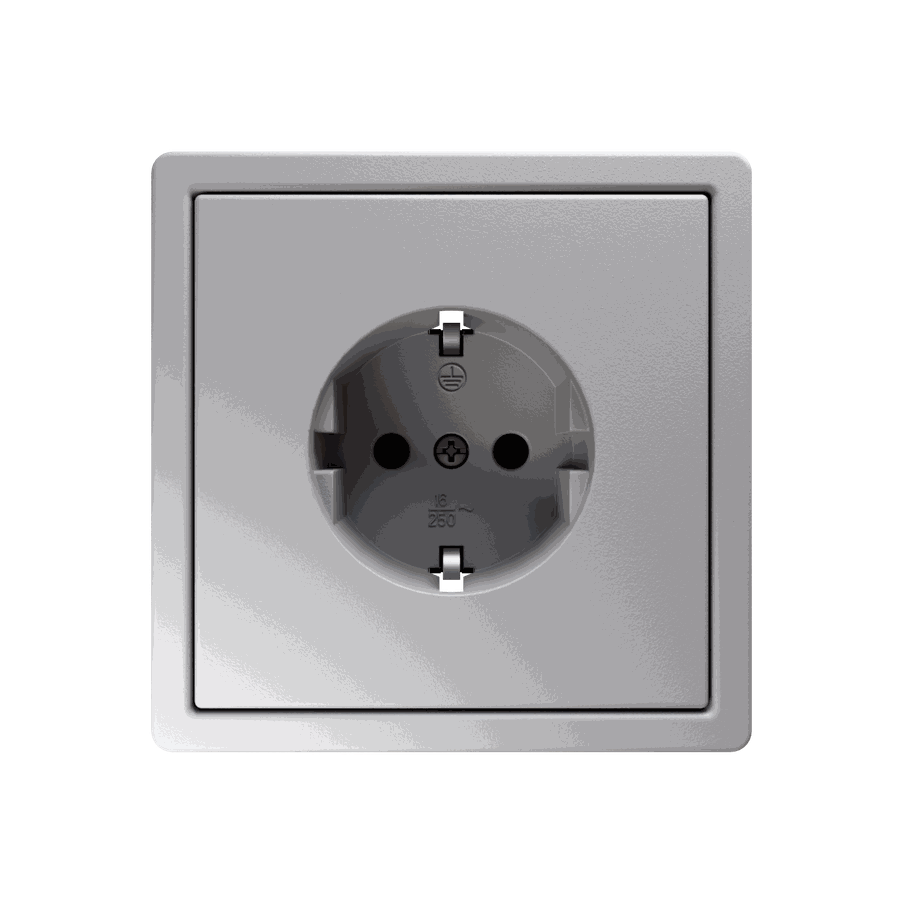 Розетка SCHUKO© с защитными шторками 16A 250V~ 2P+T, цвет алюминий