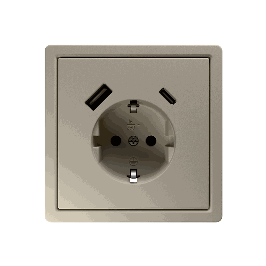Розетка SCHUKO© с USB A+C с защитными шторками 16A 250V~ 2P+T USB 25W, цвет Сахара
