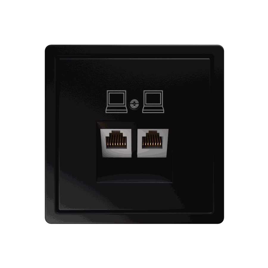 Интернет-розетка RJ45 двойная с накладкой, цвет Черный матовый (soft touch)
