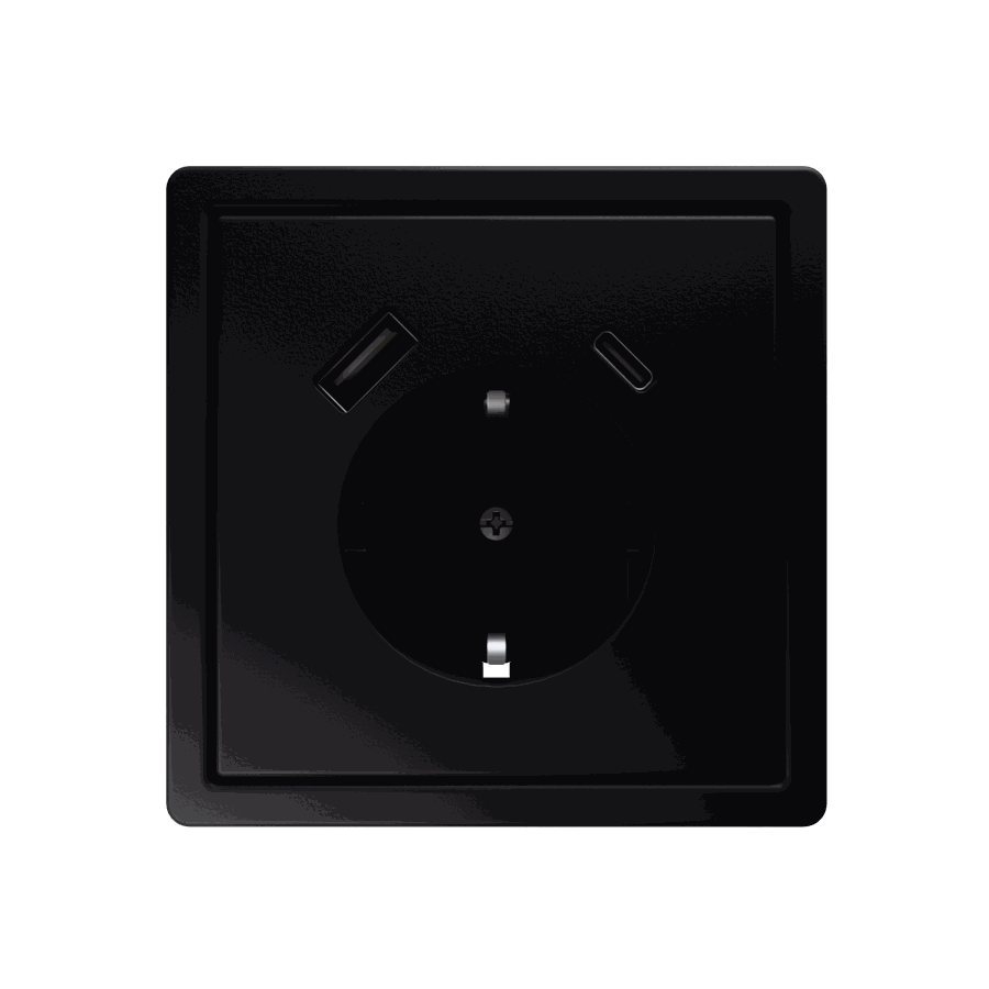 Розетка SCHUKO© с USB A+C с защитными шторками 16A 250V~ 2P+T USB 25W, цвет Черный матовый (soft touch)