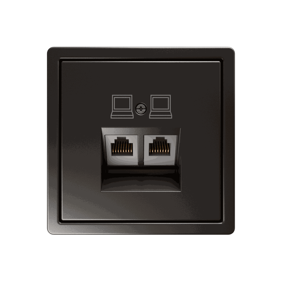 Интернет-розетка RJ45 двойная с накладкой, цвет матовый Тауп (soft touch)
