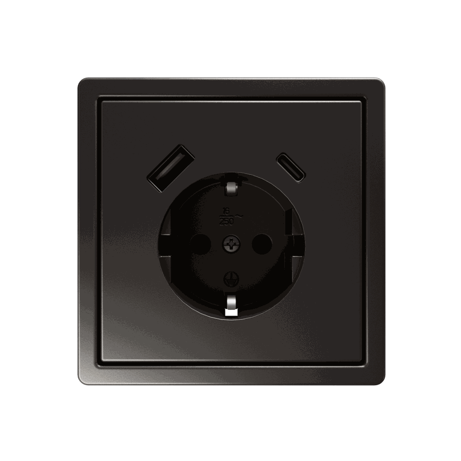 Розетка SCHUKO© с USB A+C с защитными шторками 16A 250V~ 2P+T USB 25W, цвет матовый Тауп (soft touch)