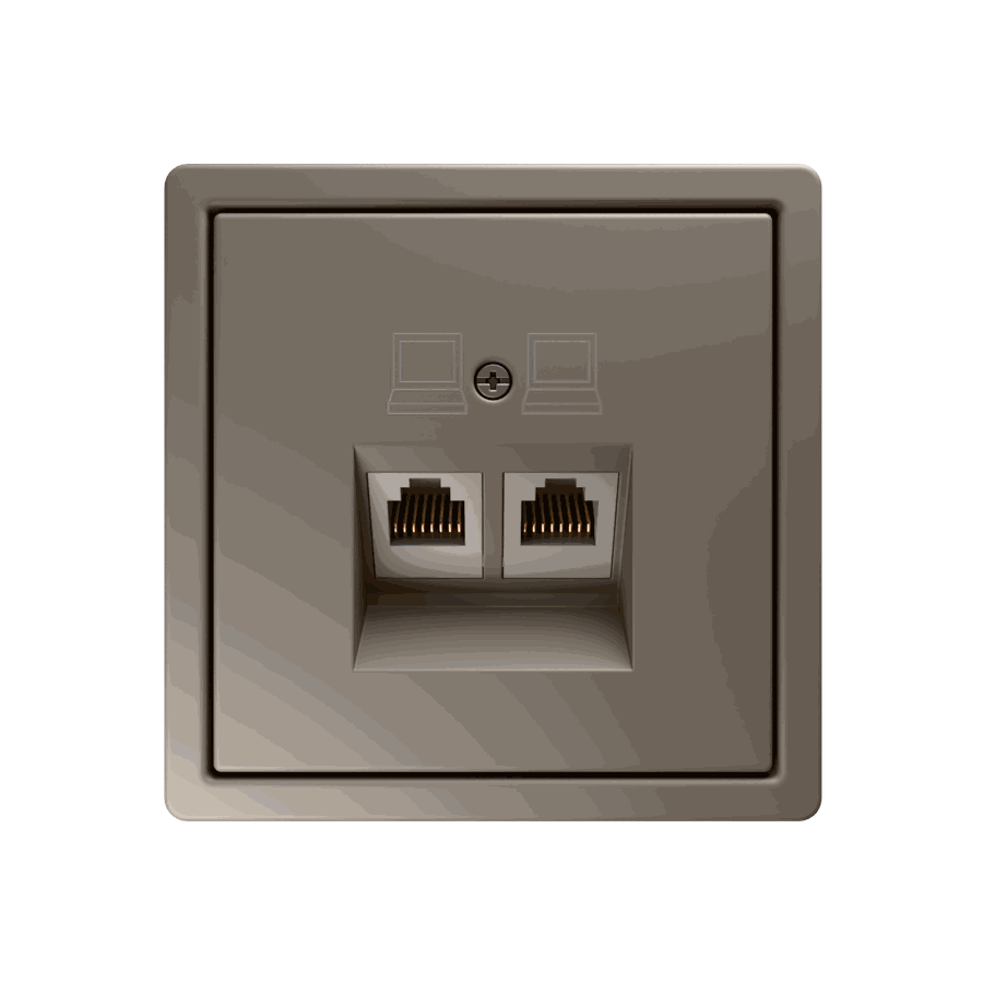 Интернет-розетка RJ45 двойная с накладкой, цвет Никель
