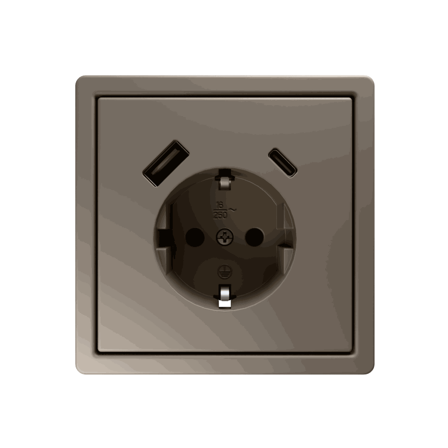 Розетка SCHUKO© с USB A+C с защитными шторками 16A 250V~ 2P+T USB 25W, цвет Никель