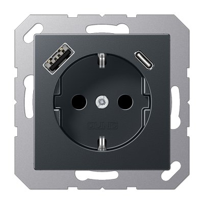 Розетка SCHUKO® с USB-зарядным устройством, тип A + тип С; термопласт; матовый антрацит