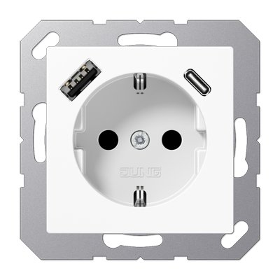 JUNG SCHUKO Розетка с USB-зарядным устройством, тип A + тип С; термопласт; белый