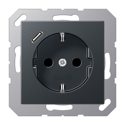 Розетка SCHUKO® с USB-зарядным устройством, тип С; термопласт; матовый антрацит