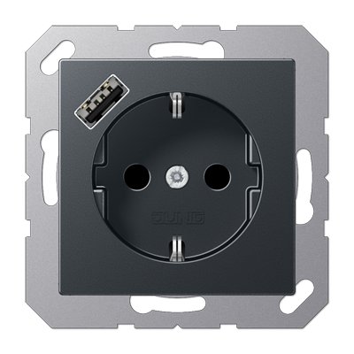 JUNG SCHUKO Матовый антрацит с USB-зарядным устройством, тип А; термопласт