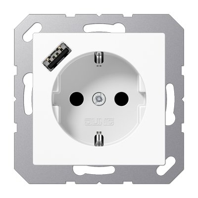 JUNG SCHUKO Розетка с USB-зарядным устройством, тип A  термопласт; белый