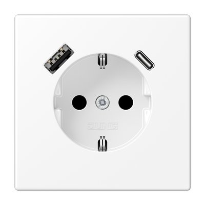 Розетка SCHUKO® с USB-зарядным устройством, тип A + тип С; термопласт; белый м