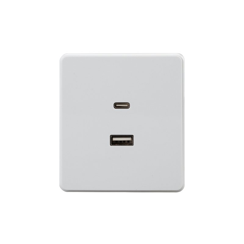 Розетка ROUND USB-A+Type-C 3А с функцией быстрой зарядки перламутр KRANZ