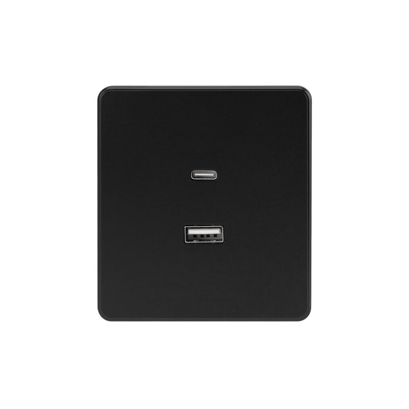 Розетка ROUND USB-A+Type-C 3А с функцией быстрой зарядки оникс KRANZ
