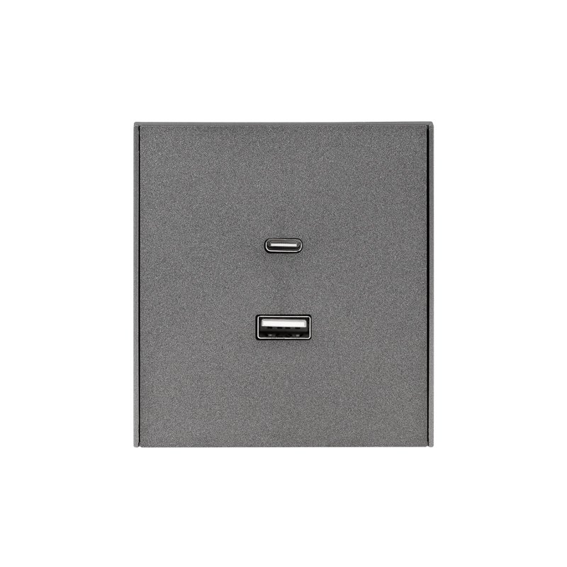 Розетка STRONG USB-A+Type-C 3А с функцией быстрой зарядки графит KRANZ