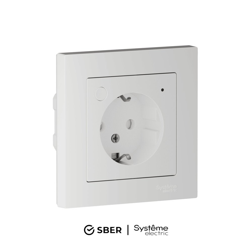 ATLASDESIGN SMART РОЗЕТКА с заземл., со шт., Zigbee, L+N, 16А, мех., БЕЛЫЙ