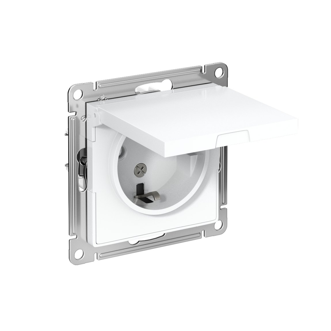ATLASDESIGN РОЗЕТКА с заземлением со шторками с крышкой, 16А, IP20, механизм, БЕЛЫЙ