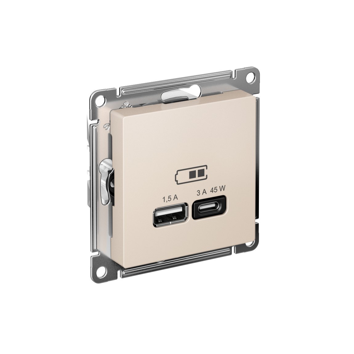 ATLASDESIGN USB РОЗЕТКА A + тип-C 45Вт высокоскор.заряд. QC, PD, механизм, БЕЖЕВЫЙ