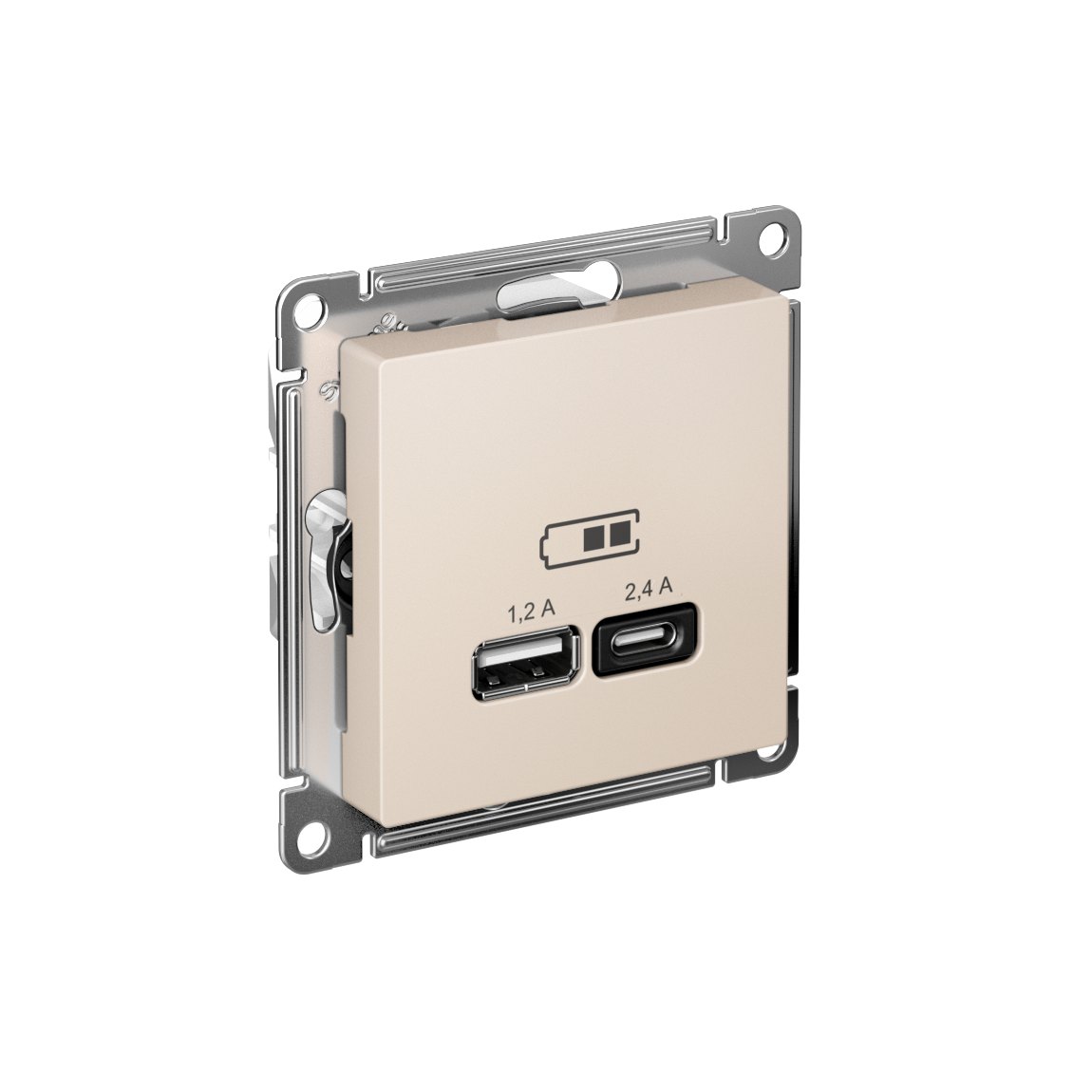 ATLASDESIGN USB РОЗЕТКА А+С, 5В/2,4А, 2х5В/1,2А, механизм, БЕЖЕВЫЙ