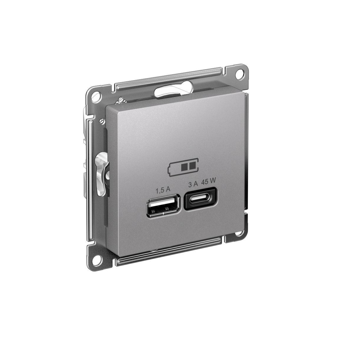 ATLASDESIGN USB РОЗЕТКА A + тип-C 45Вт высокоскор.заряд. QC, PD, механизм, АЛЮМИНИЙ