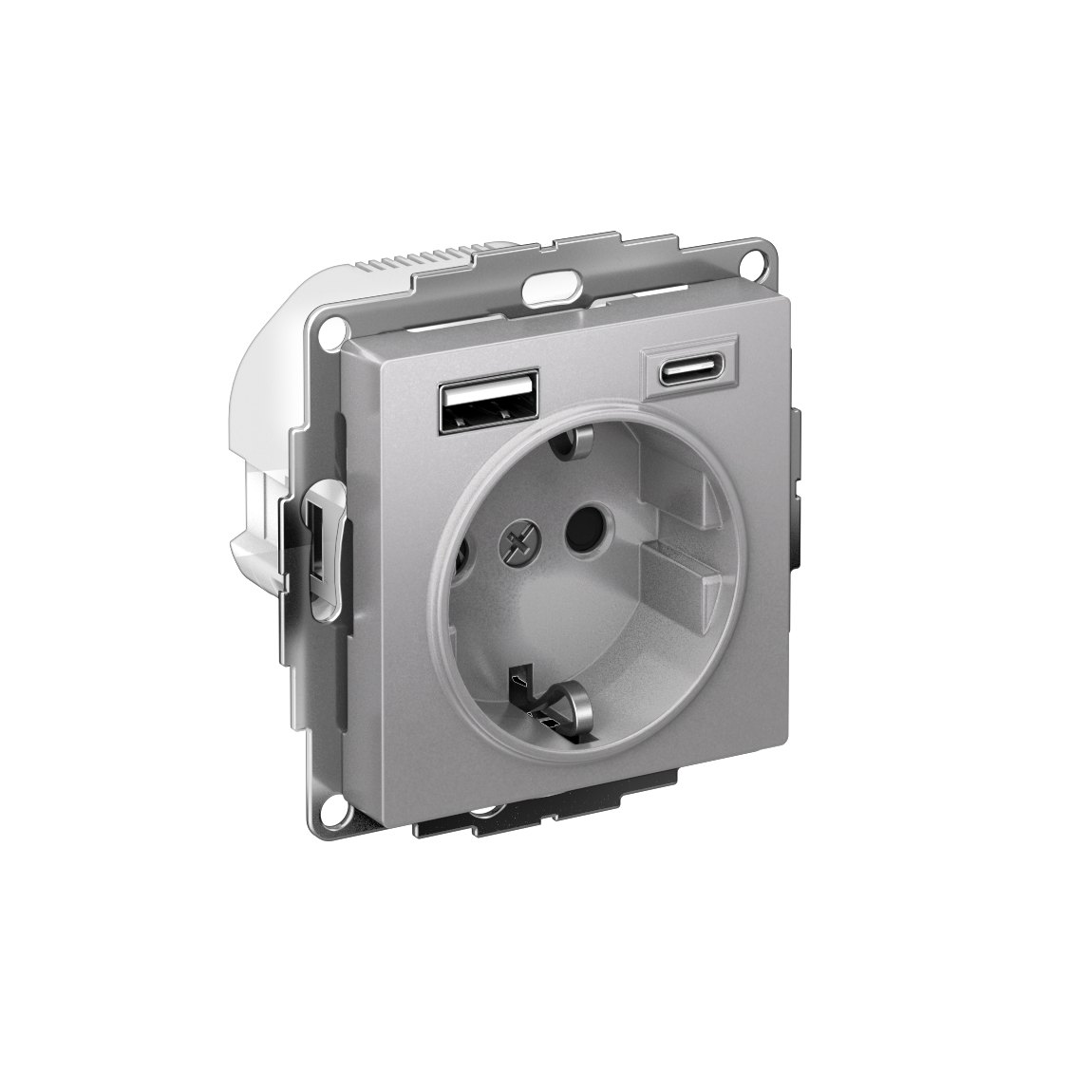 ATLASDESIGN РОЗЕТКА 16А c 2 USB A+C, 5В/2,4А/3,0А, 2х5В/1,5А, механизм, АЛЮМИНИЙ