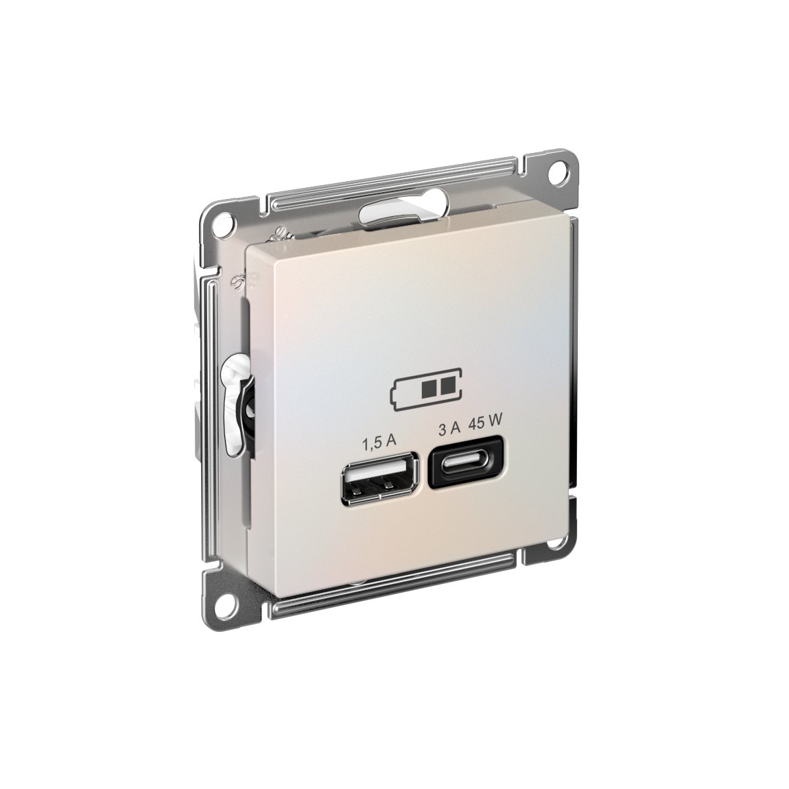 ATLASDESIGN USB РОЗЕТКА A + тип-C 45Вт высокоскор.заряд. QC, PD, механизм, ЖЕМЧУГ