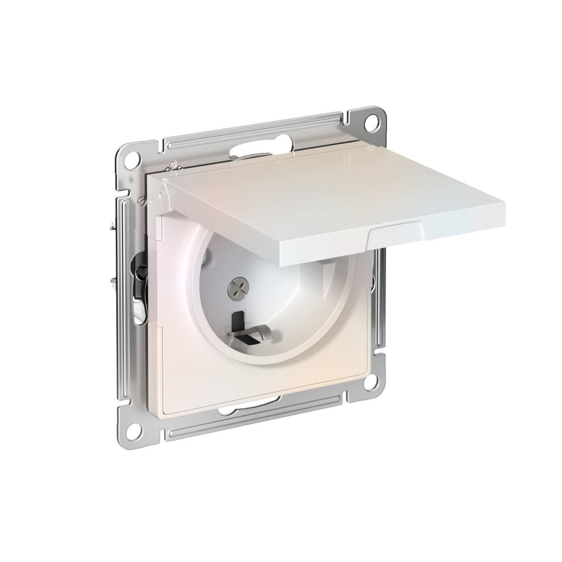 ATLASDESIGN РОЗЕТКА с заземлением со шторками с крышкой, 16А, IP20, механизм, ЖЕМЧУГ