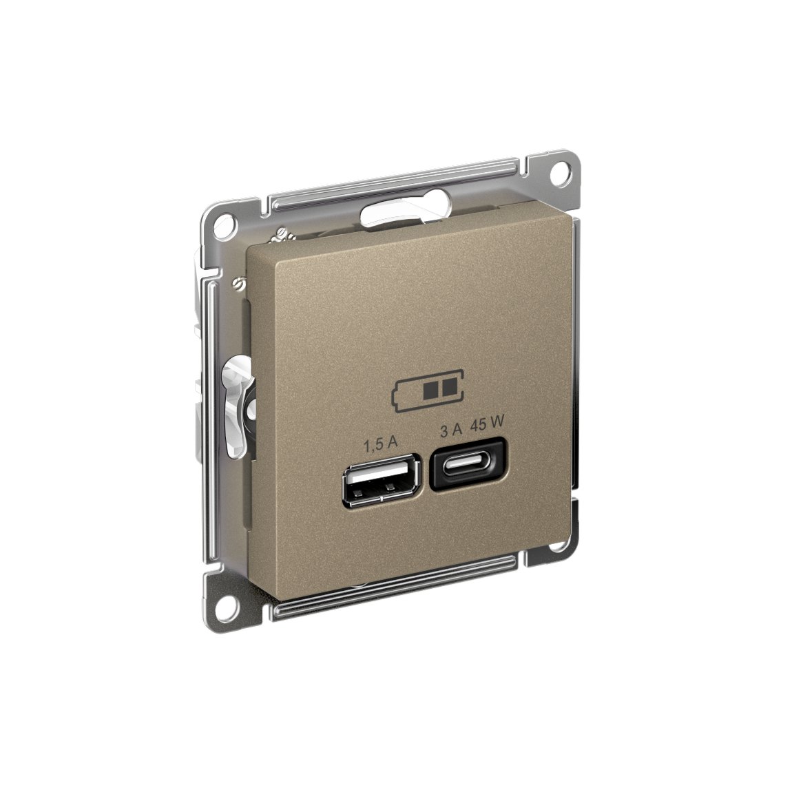 ATLASDESIGN USB РОЗЕТКА A + тип-C 45Вт высокоскор.заряд. QC, PD, механизм, ШАМПАНЬ