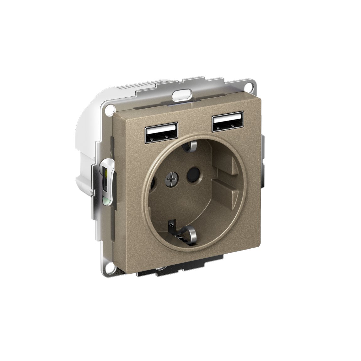 ATLASDESIGN РОЗЕТКА 16А c 2 USB A+A, 5В/2,4А, 2х5В/1,2А, механизм, ШАМПАНЬ