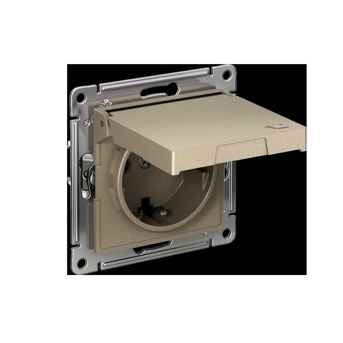 ATLASDESIGN РОЗЕТКА с заземлением со шторками с крышкой,16А,IP20, мех.,быстрозажим. клем., ШАМПАНЬ