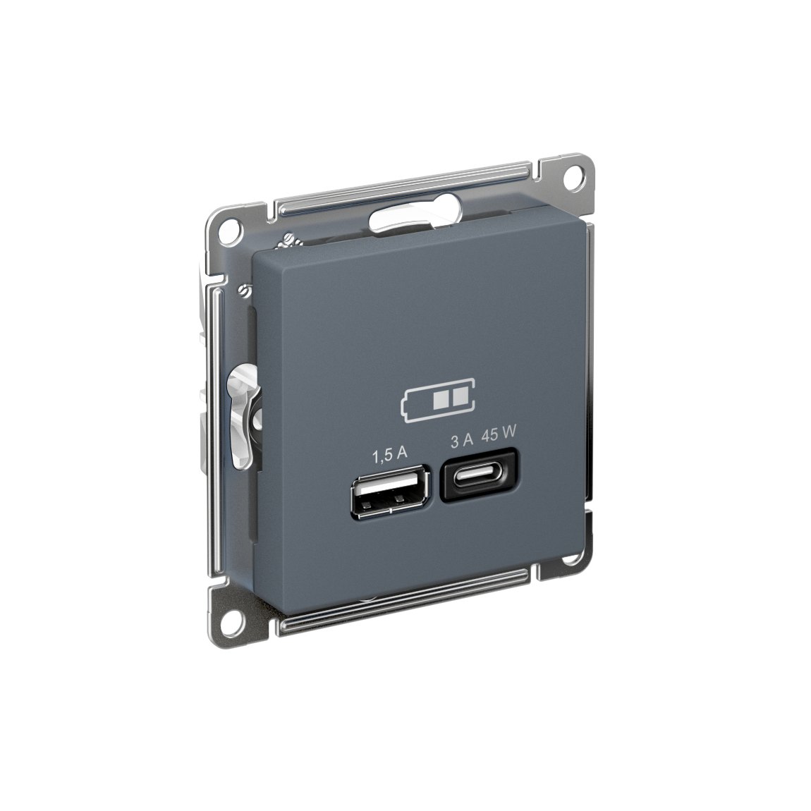 ATLASDESIGN USB РОЗЕТКА A + тип-C 45Вт высокоскор.заряд. QC, PD, механизм, ГРИФЕЛЬ