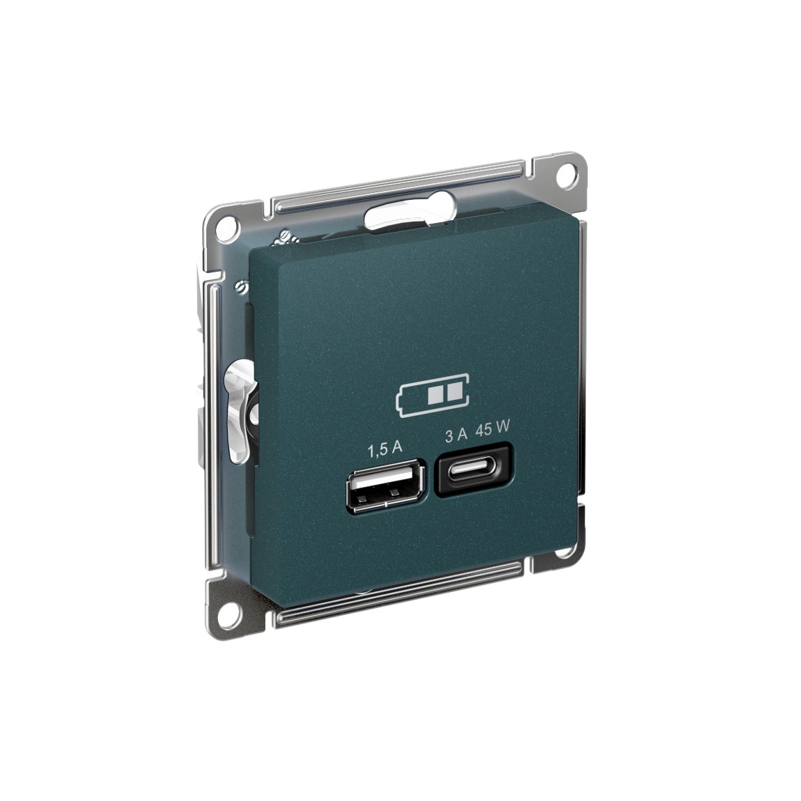 ATLASDESIGN USB РОЗЕТКА A + тип-C 45Вт высокоскор.заряд. QC, PD, механизм, ИЗУМРУД