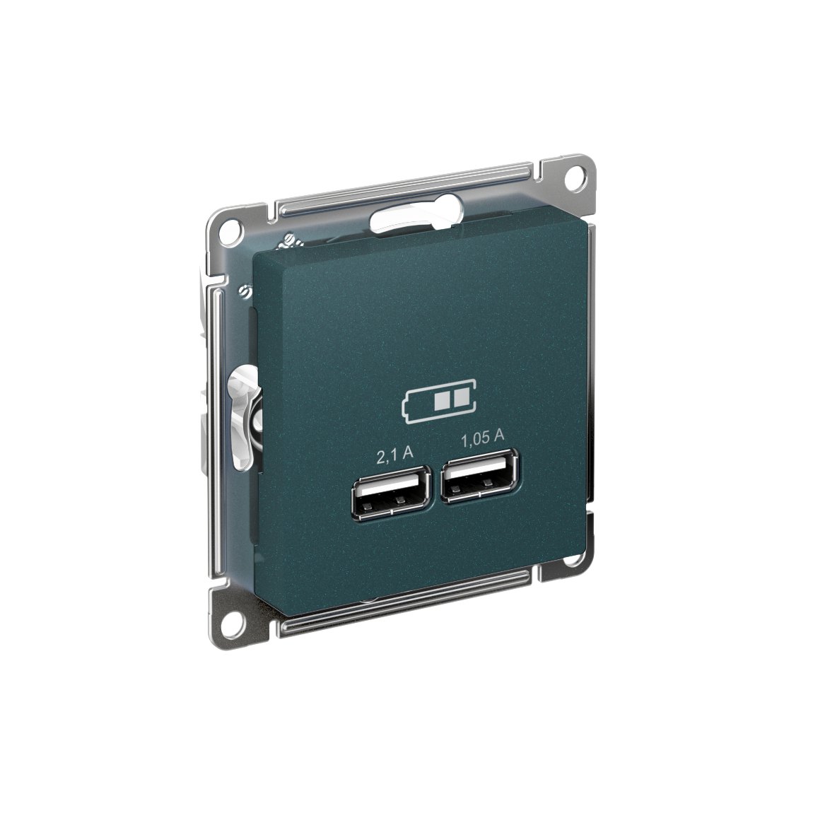 ATLASDESIGN USB РОЗЕТКА A+A, 5В/2,1А, 2х5В/1,05А, механизм, ИЗУМРУД