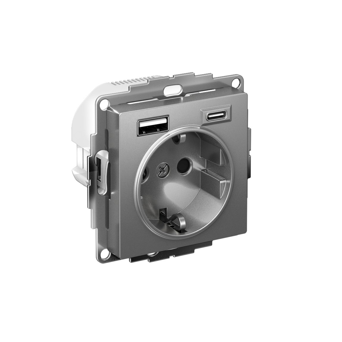 ATLASDESIGN РОЗЕТКА 16А c 2 USB A+C, 5В/2,4А/3,0А, 2х5В/1,5А, механизм, СТАЛЬ