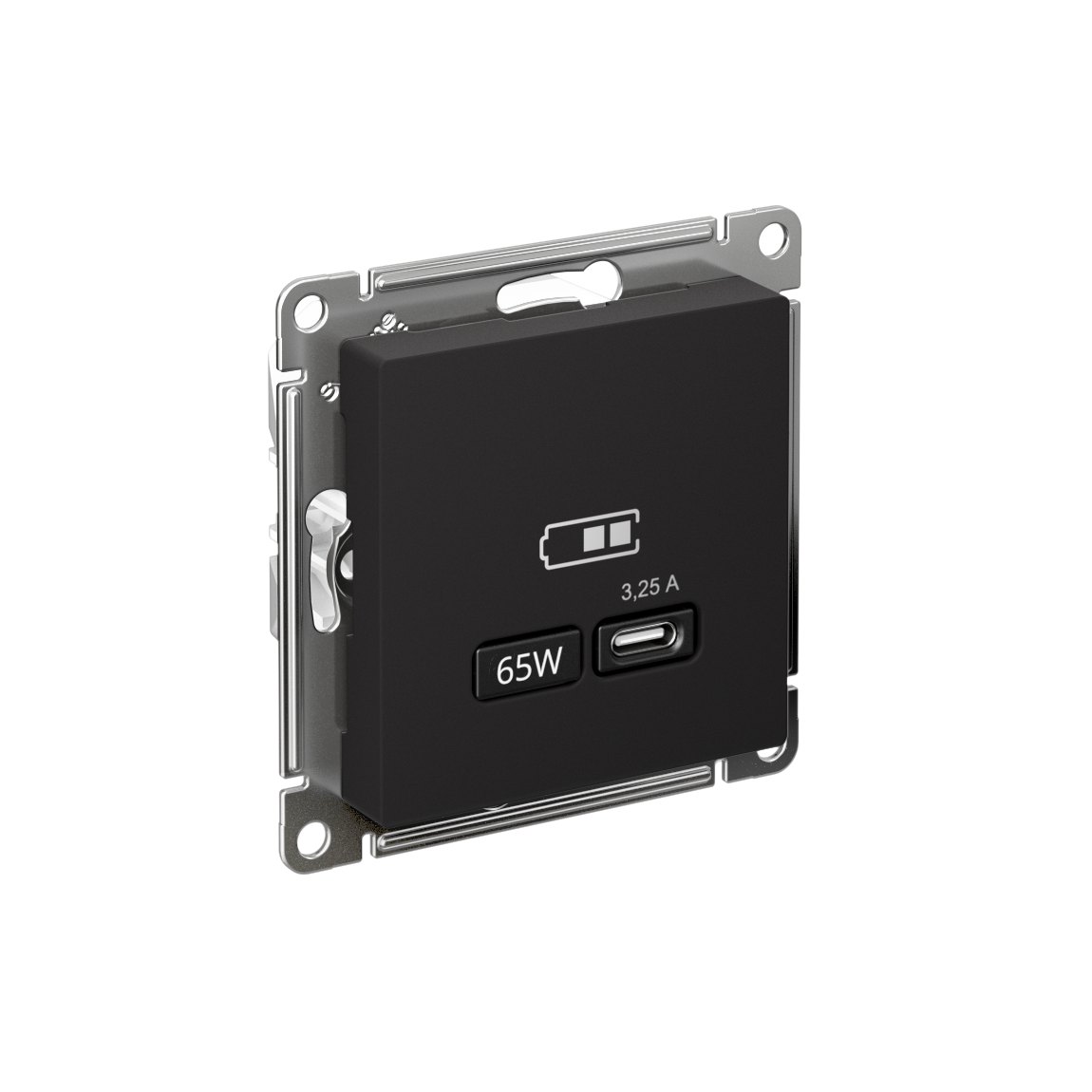 ATLASDESIGN USB РОЗЕТКА тип-С 65Вт высокоскор.заряд. QC, PD, механизм, КАРБОН