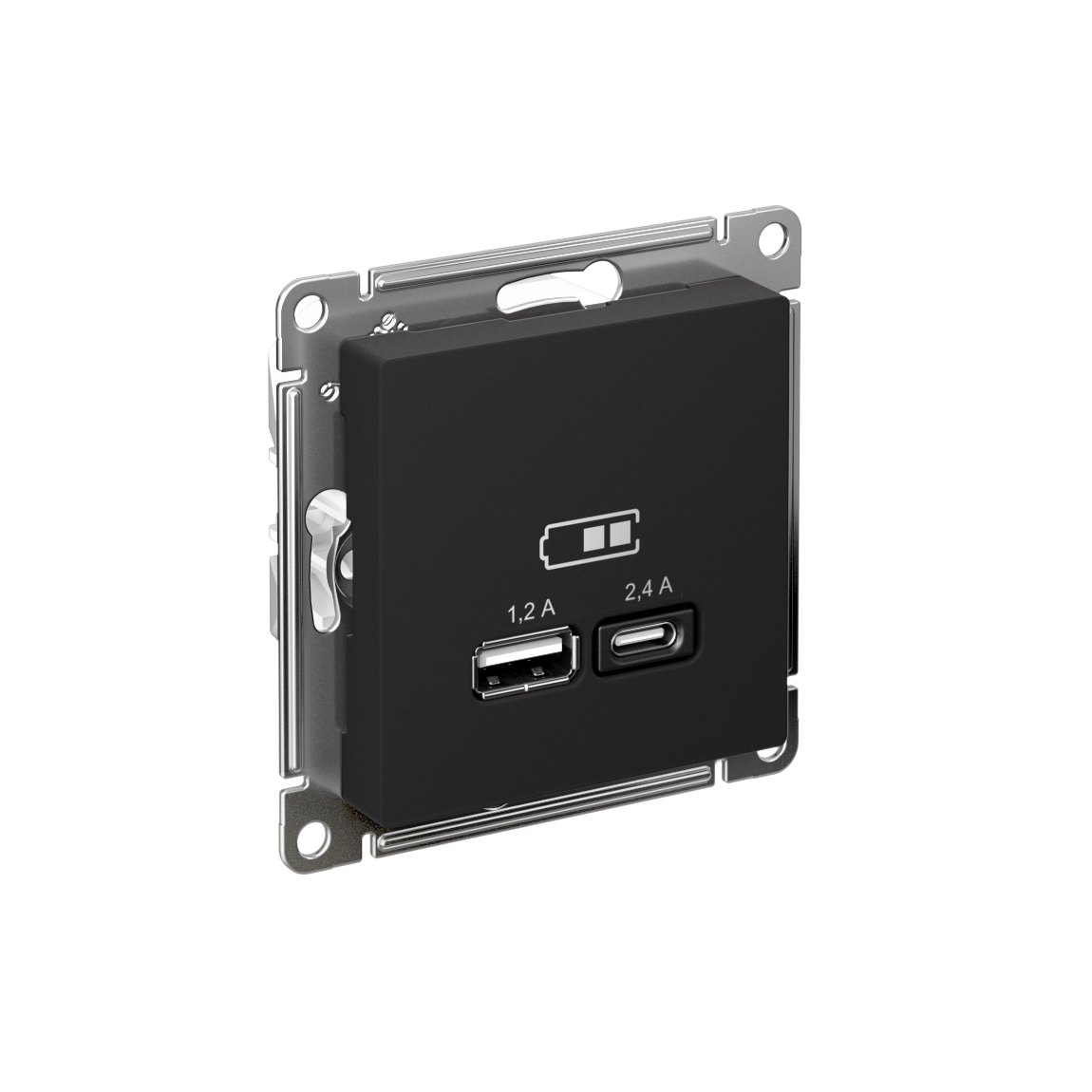 ATLASDESIGN USB РОЗЕТКА А+С, 5В/2,4А, 2х5В/1,2А, механизм, КАРБОН