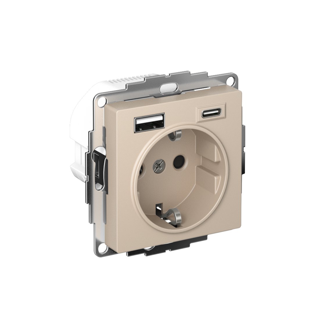 ATLASDESIGN РОЗЕТКА 16А с 2 USB A+C, 5В/2,4А/3,0А, 2х5В/1,5А, механизм, ПЕСОЧНЫЙ