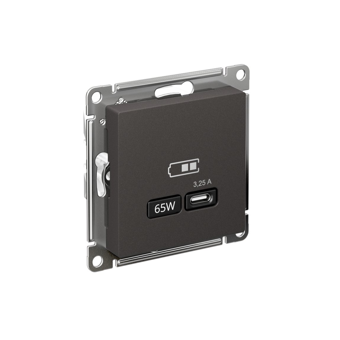 ATLASDESIGN USB РОЗЕТКА тип-С 65Вт высокоскор.заряд. QC, PD, механизм, БАЗАЛЬТ