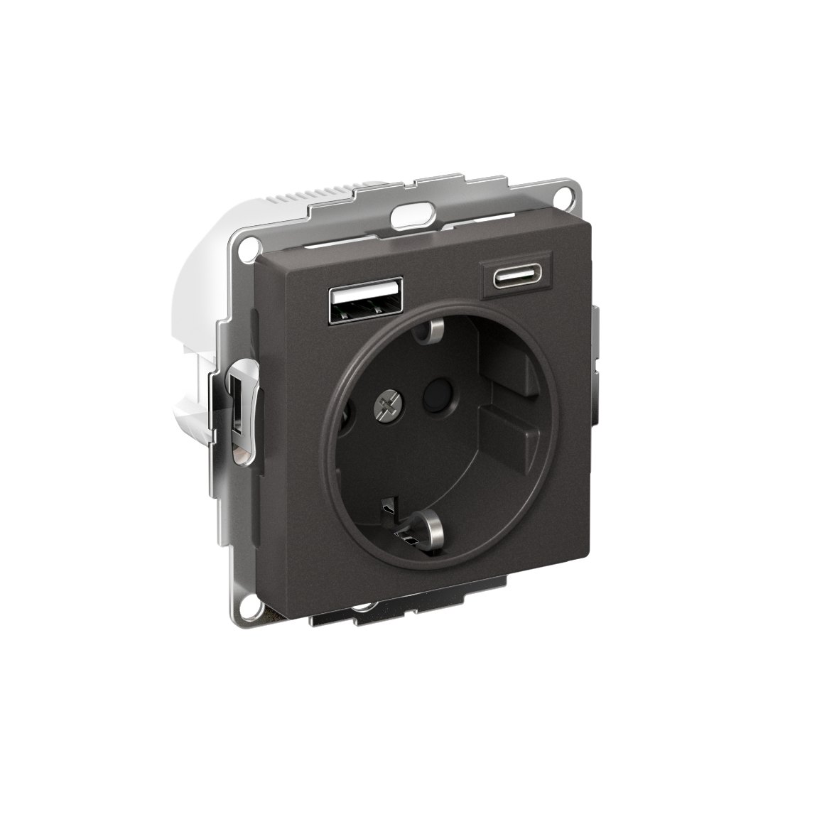 ATLASDESIGN РОЗЕТКА 16А с 2 USB A+C, 5В/2,4А/3,0А, 2х5В/1,5А, механизм, БАЗАЛЬТ