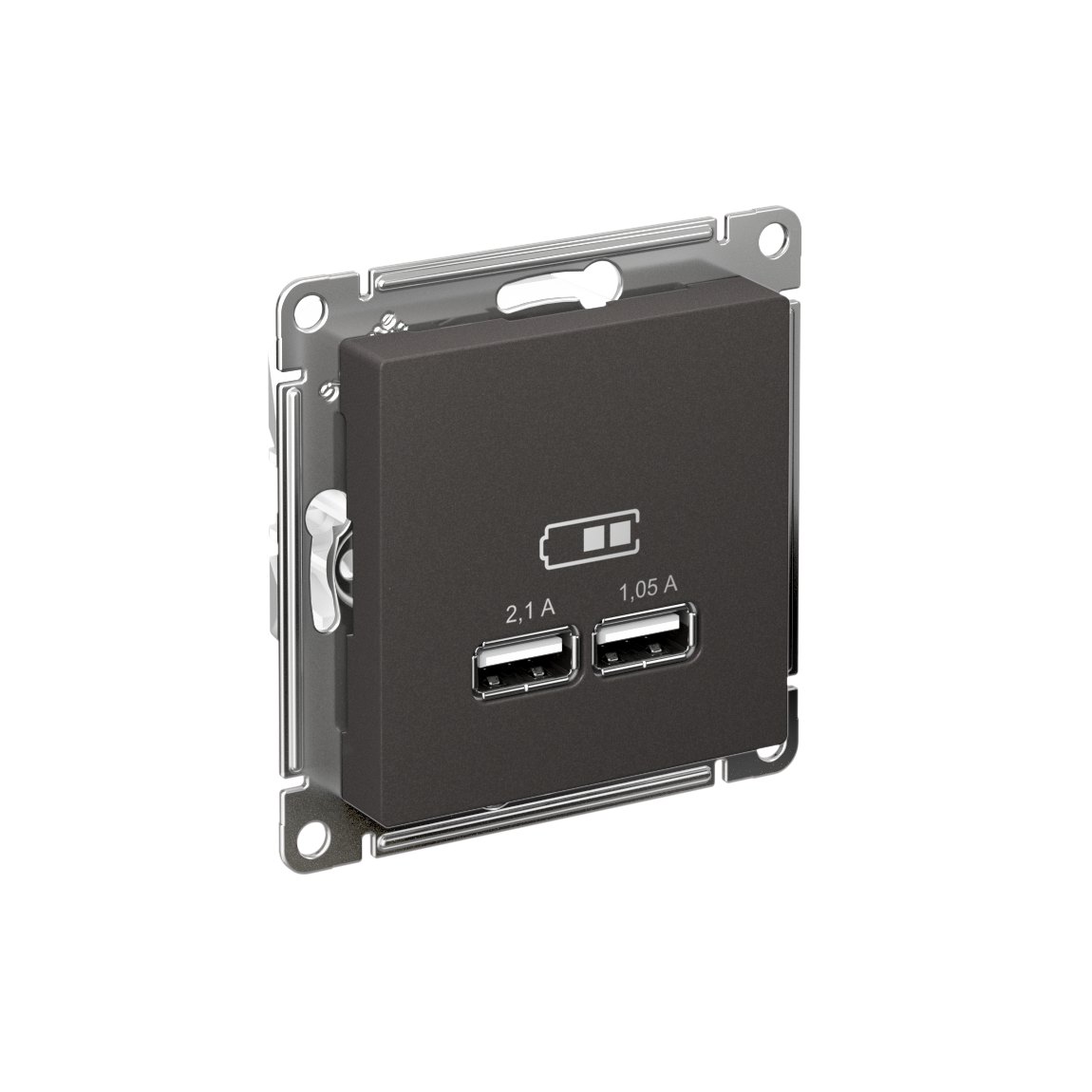 ATLASDESIGN USB РОЗЕТКА A+A, 5В/2,1А, 2х5В/1,05А, механизм, БАЗАЛЬТ