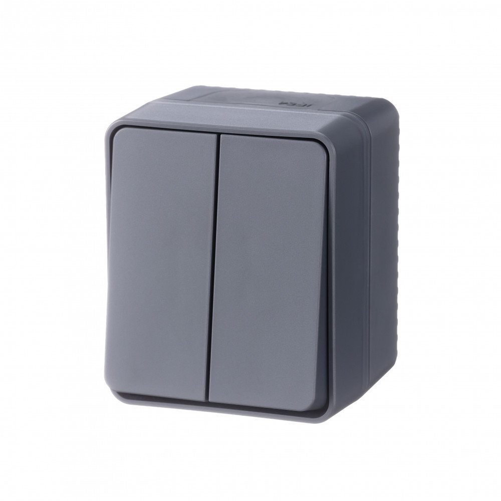 ATLASDESIGN PROFI IP54 О/У 2-клавишный ВЫКЛЮЧАТЕЛЬ, сх.5, 10АХ, АНТРАЦИТ