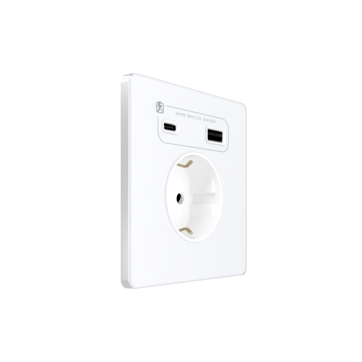 Systeme Infinity, Розетка С/У с ЗК и зар.устр.USB А+С 20Вт (250В, 16А, защ.шторки), Арктический лед