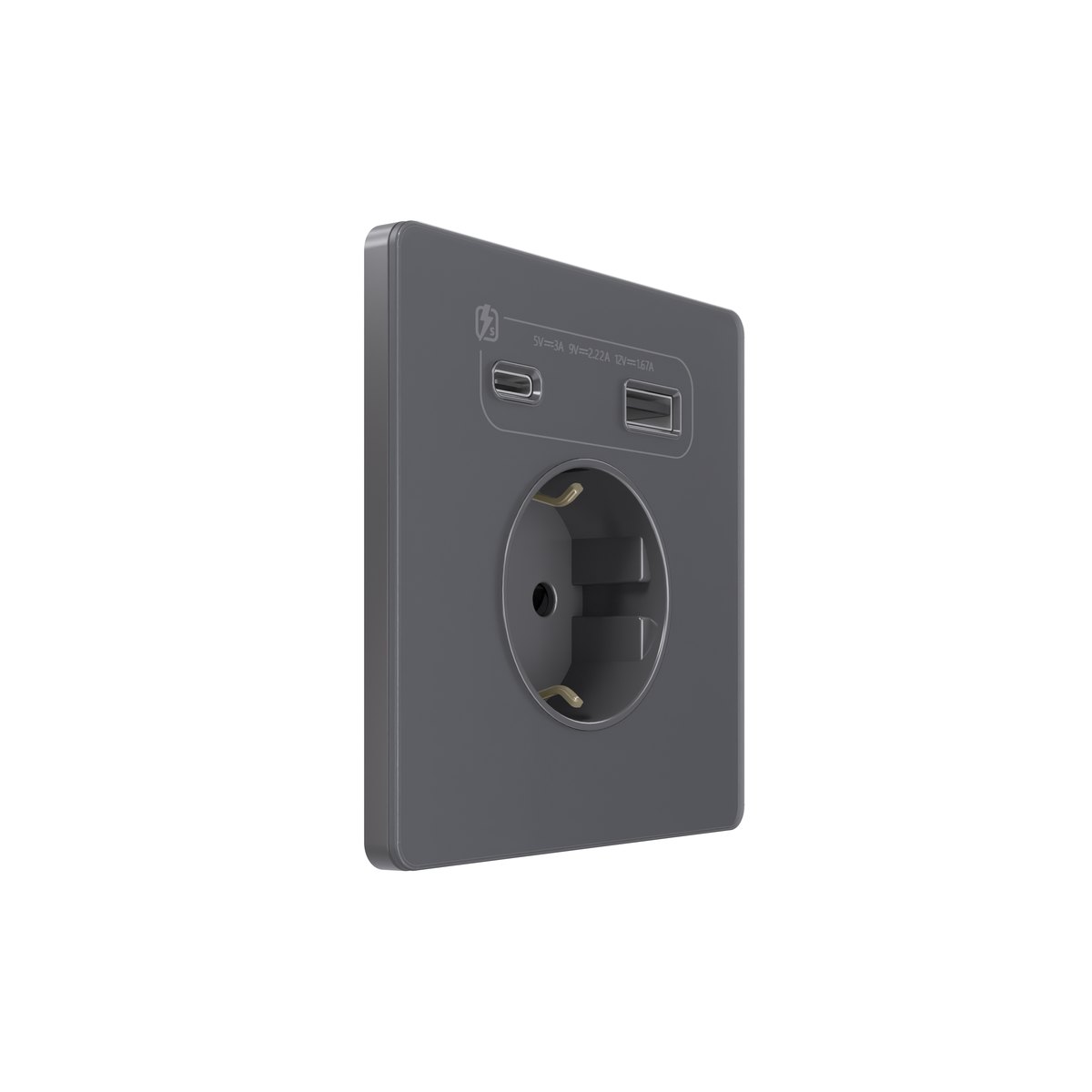 Systeme Infinity, Розетка С/У с ЗК и зар.устр.USB А+С 20Вт (250В, 16А, защ.шт.), Вулканический пепел