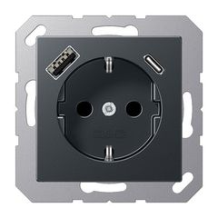 Розетка SCHUKO® с USB-зарядным устройством, тип A + тип С; термопласт; матовый антрацит
