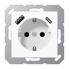 JUNG SCHUKO Розетка с USB-зарядным устройством, тип A + тип С; термопласт; белый