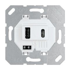 Механизм зарядного устройства с двумя гнездами USB (А+С), белая вставка