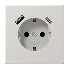 JUNG Светло-серый Розетка SCHUKO® с USB-зарядным устройством, тип A + тип С; термопласт