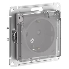 ATLASDESIGN AQUA РОЗЕТКА с заземлением со шторками, с прозрач. крышкой 16А, IP44, механизм, АЛЮМИНИЙ