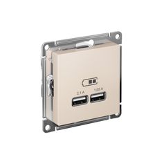 ATLASDESIGN USB РОЗЕТКА A+A, 5В/2,1А, 2х5В/1,05А, механизм, БЕЖЕВЫЙ