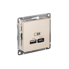 ATLASDESIGN USB РОЗЕТКА А+С, 5В/2,4А, 2х5В/1,2А, механизм, БЕЖЕВЫЙ