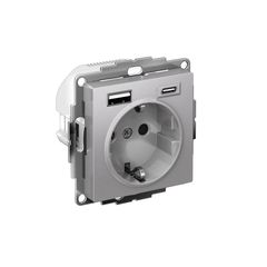 ATLASDESIGN РОЗЕТКА 16А c 2 USB A+C, 5В/2,4А/3,0А, 2х5В/1,5А, механизм, АЛЮМИНИЙ